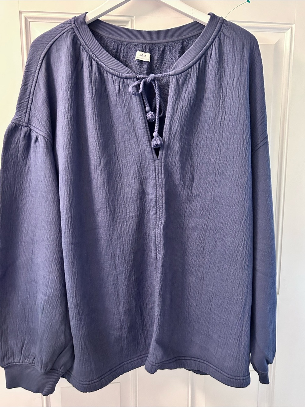 aerie Long Sleeve Tie-Neck Top in Slate